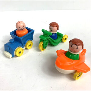 Vtg 70s Fisher Price Little People Little Riders Plane Train Tricycle Figures